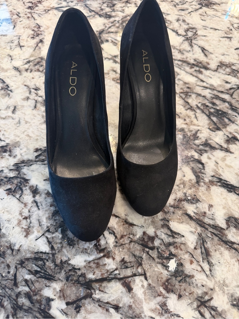 ALDO Black Suede Round-Toe Heels with Block Heel